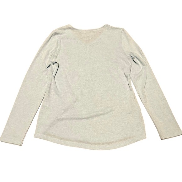 Chicos Size 0 Blue Top Tee Long Sleeve V-Neck Silver Accent Lightweight - Picture 2 of 7